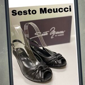 Sesto Meucci Leather Knot Slingback Wedges 5.5